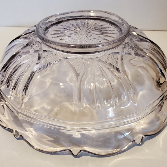 Clear Pink Lavender Tinted Serving Bowl Vintage Glass Star Pattern Frilly Edge - Picture 7 of 16